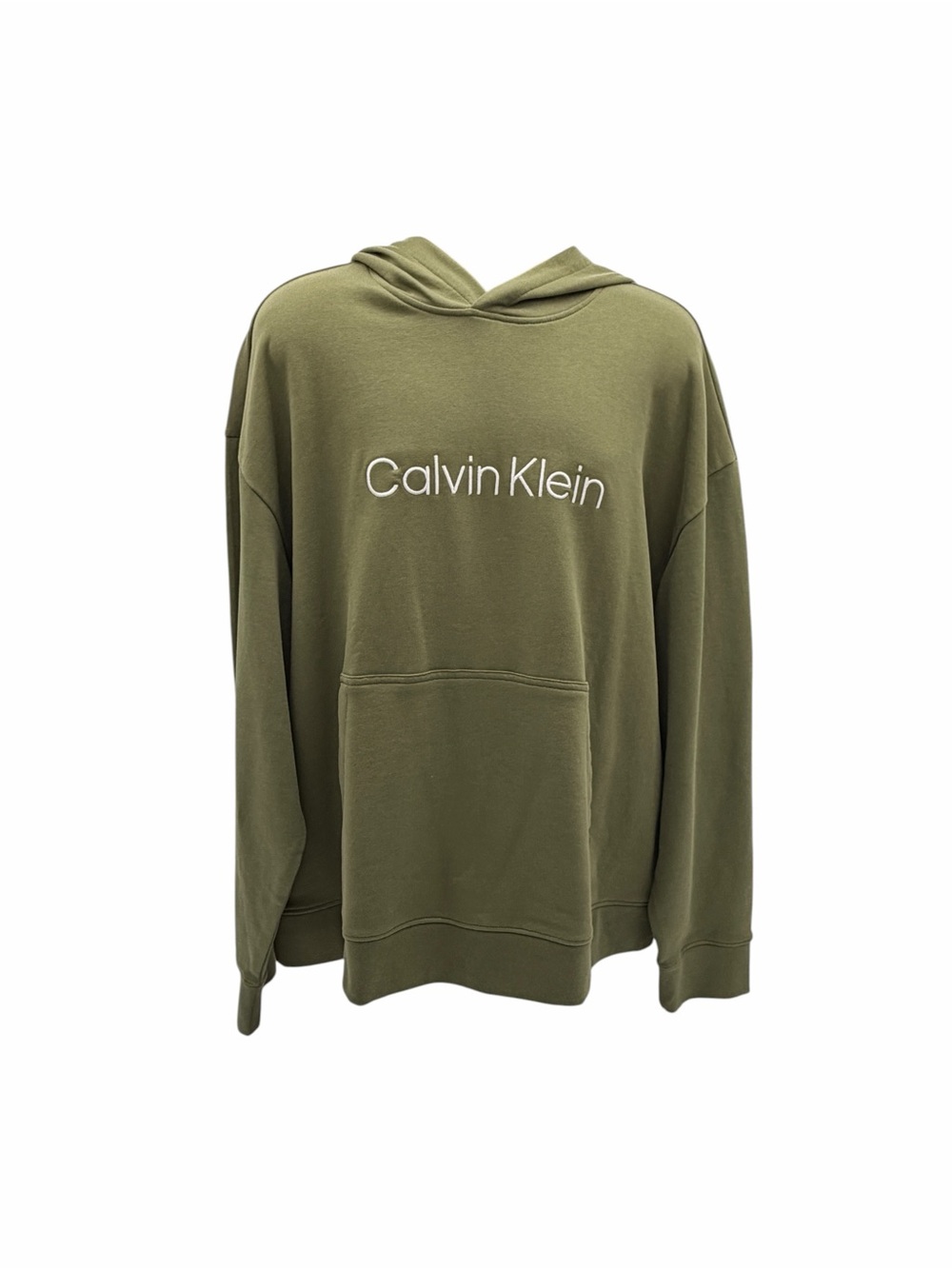 XL Calvin Klein Olive Green Pullover Hoodie with White Logo